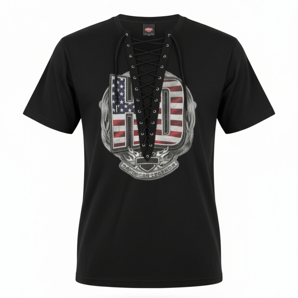 Harley-Davidson Bravado Black Lace-Up Womens Tee - Picture 1 of 8